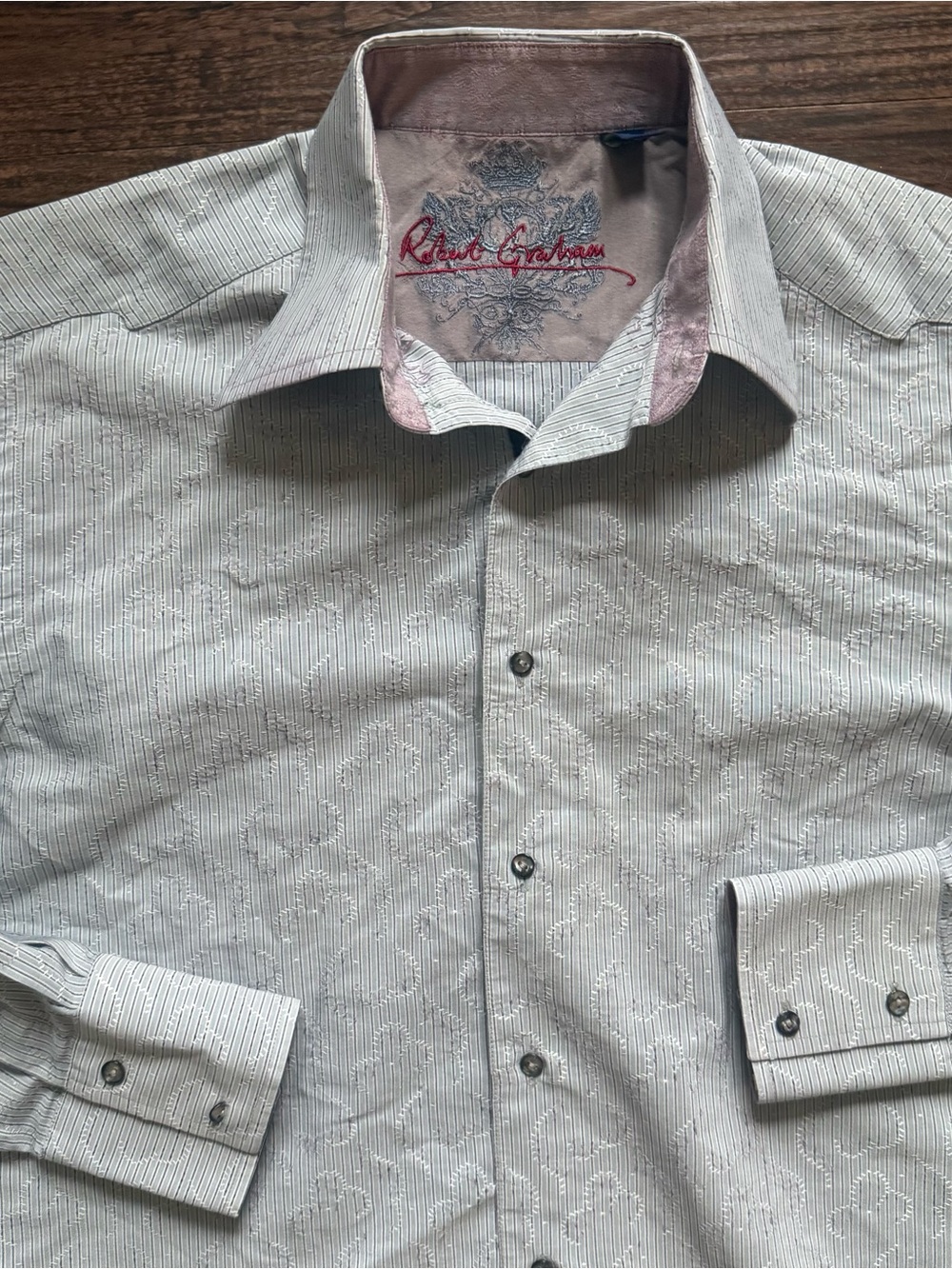 Robert Graham Shirt Mens Medium Blue White Pinstripe Embroidered Western Yoke